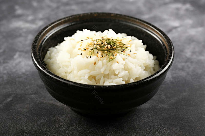 一碗煮好的白米饭上面点缀白芝麻黑色的碗,高清,摄影图,摄影图片,图片大全,摄影图免费下载